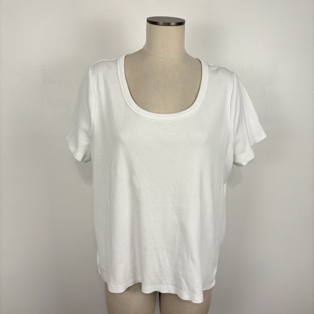 Talbots Womens 3XP Ribbed Scoop Neck Tee T-Shirt White Cotton Stretch Blend